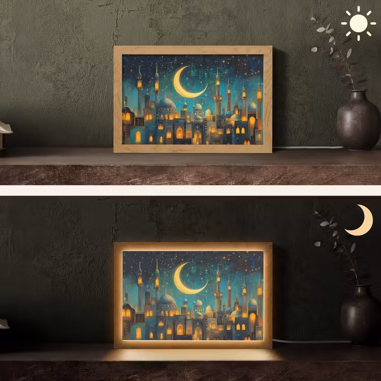 Islamitisch - Moskee - Ramadan - Islam Light Box met kabel (Tafellamp) klein -sfeer3