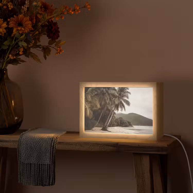 Eiland - Palmboom - Zee Light Box met kabel (Tafellamp) klein -sfeer4