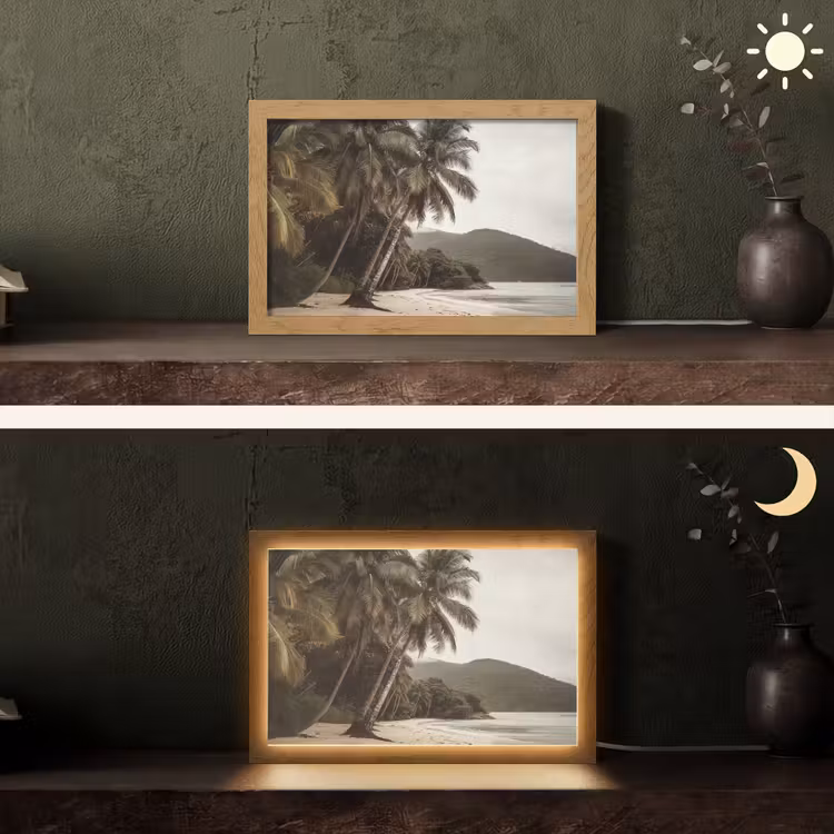 Eiland - Palmboom - Zee Light Box met kabel (Tafellamp) klein -sfeer3