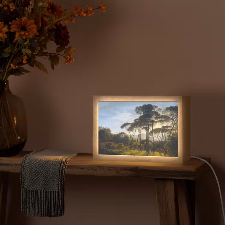 Italiaans landschap met parasoldennen - Kunst - Oude meesters Light Box met kabel (Tafellamp) klein -sfeer4