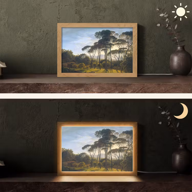 Italiaans landschap met parasoldennen - Kunst - Oude meesters Light Box met kabel (Tafellamp) klein -sfeer3