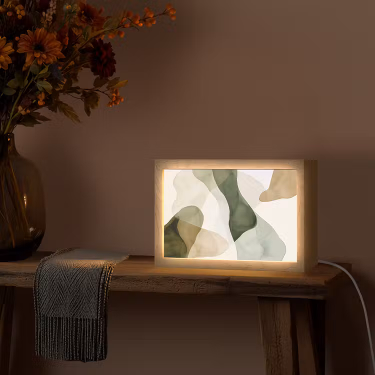 Japandi - Abstract - Groen Light Box met kabel (Tafellamp) klein -sfeer4