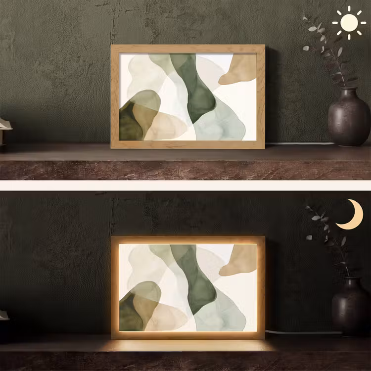 Japandi - Abstract - Groen Light Box met kabel (Tafellamp) klein -sfeer3