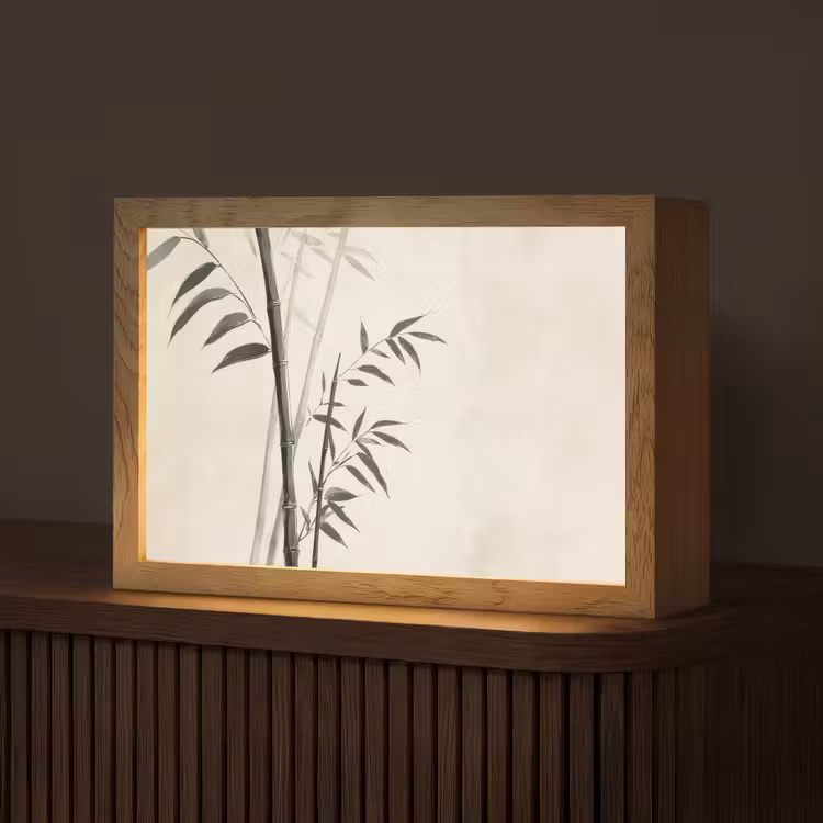 Japandi - Bamboe - Beige Light Box met kabel (Tafellamp) klein -z3d_website