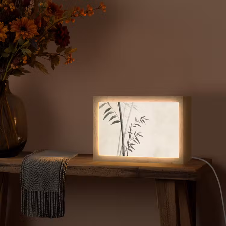 Japandi - Bamboe - Beige Light Box met kabel (Tafellamp) klein -sfeer4