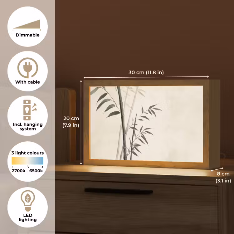 Japandi - Bamboe - Beige Light Box met kabel (Tafellamp) klein -USP_EN