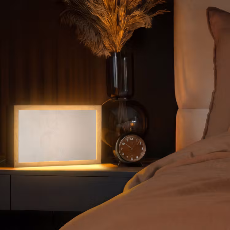 Japandi - Beige - Modern Light Box met kabel (Tafellamp) klein -sfeer1