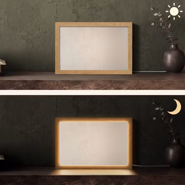 Japandi - Beige - Modern Light Box met kabel (Tafellamp) klein -sfeer3