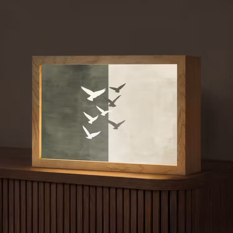 Japandi - Vogel - Groen Light Box met kabel (Tafellamp) klein -z3d_website