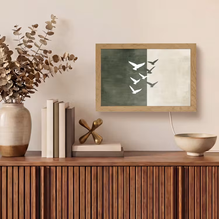 Japandi - Vogel - Groen Light Box met kabel (Tafellamp) klein -sfeer2