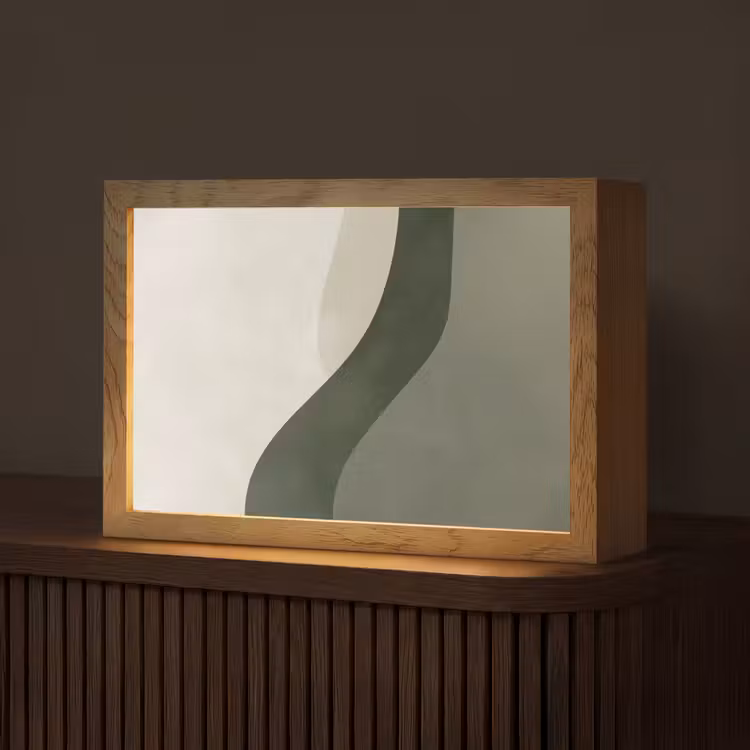 Japandi - Groen - Abstract - Modern Light Box met kabel (Tafellamp) klein -z3d_website
