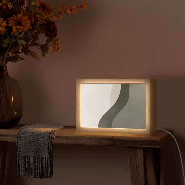 Japandi - Groen - Abstract - Modern Light Box met kabel (Tafellamp) klein -sfeer4