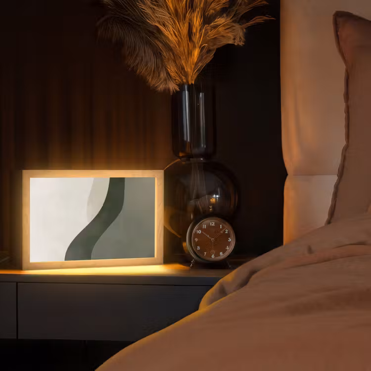Japandi - Groen - Abstract - Modern Light Box met kabel (Tafellamp) klein -sfeer1