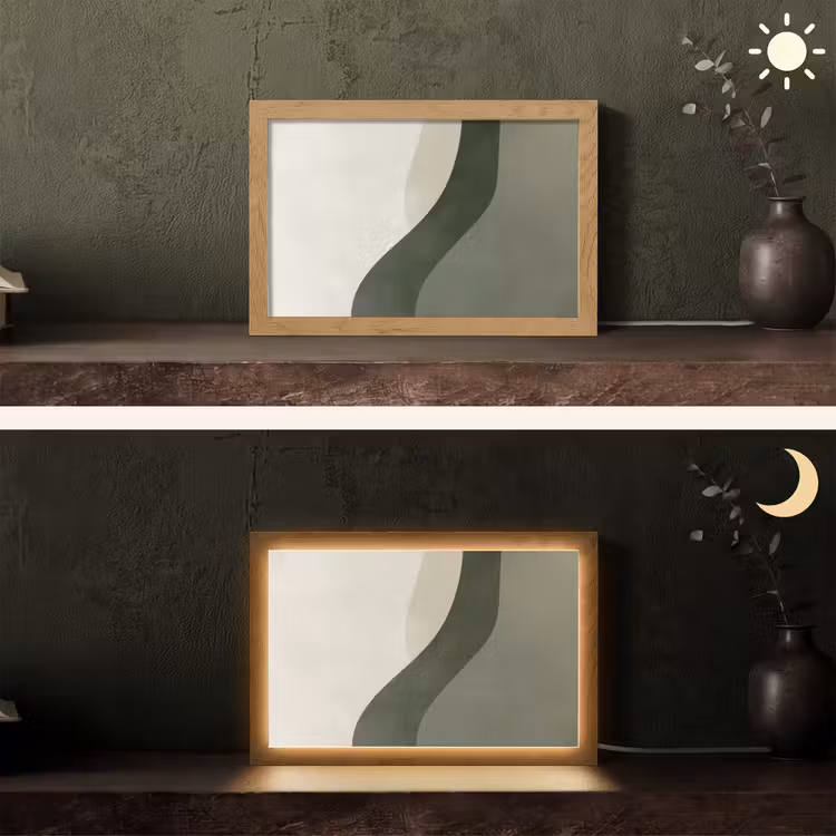 Japandi - Groen - Abstract - Modern Light Box met kabel (Tafellamp) klein -sfeer3