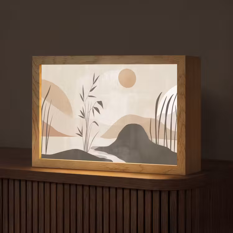 Japandi - Landschap - Beige Light Box met kabel (Tafellamp) klein -z3d_website