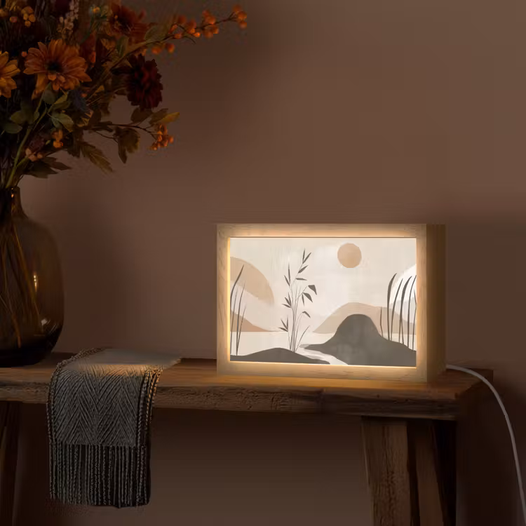 Japandi - Landschap - Beige Light Box met kabel (Tafellamp) klein -sfeer4