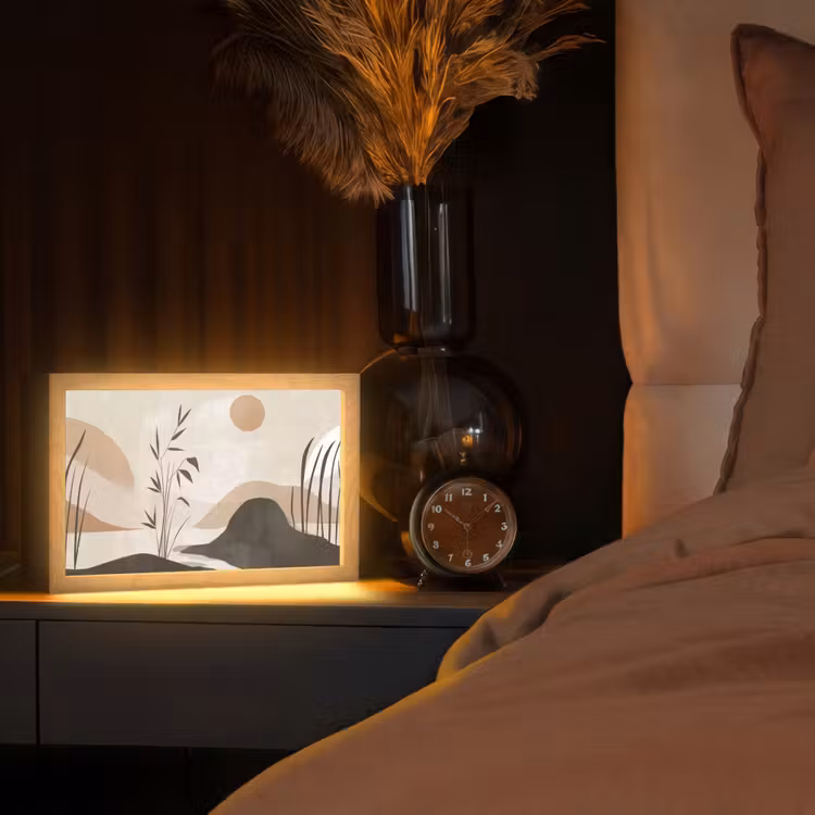 Japandi - Landschap - Beige Light Box met kabel (Tafellamp) klein -sfeer1