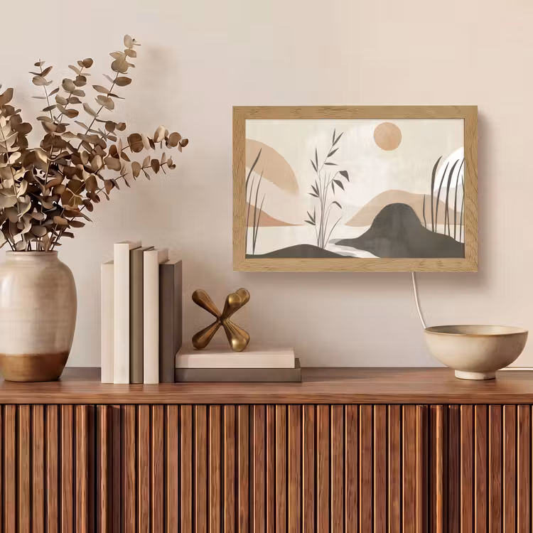Japandi - Landschap - Beige Light Box met kabel (Tafellamp) klein -sfeer2
