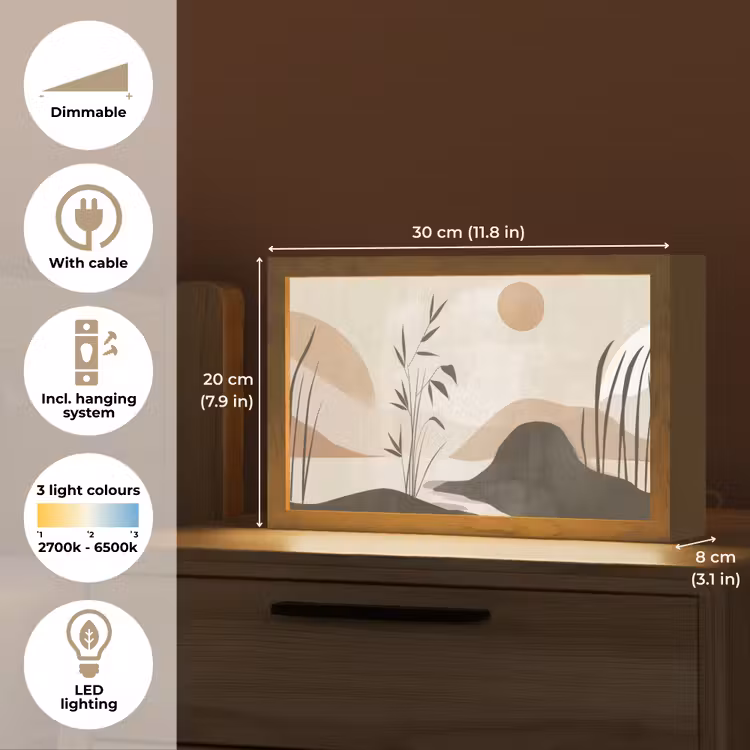 Japandi - Landschap - Beige Light Box met kabel (Tafellamp) klein -USP_EN