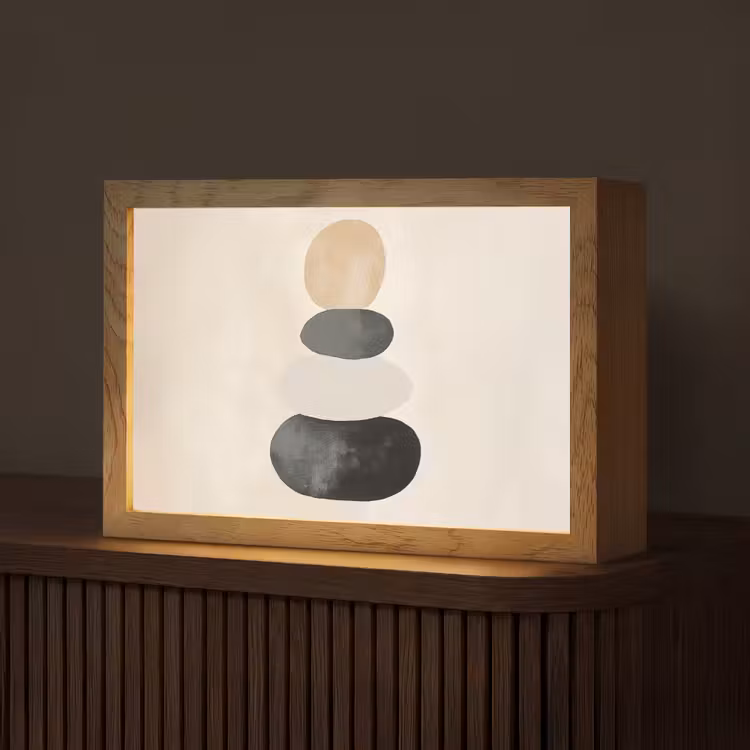 Japandi - Wabi sabi - Beige Light Box met kabel (Tafellamp) klein -z3d_website