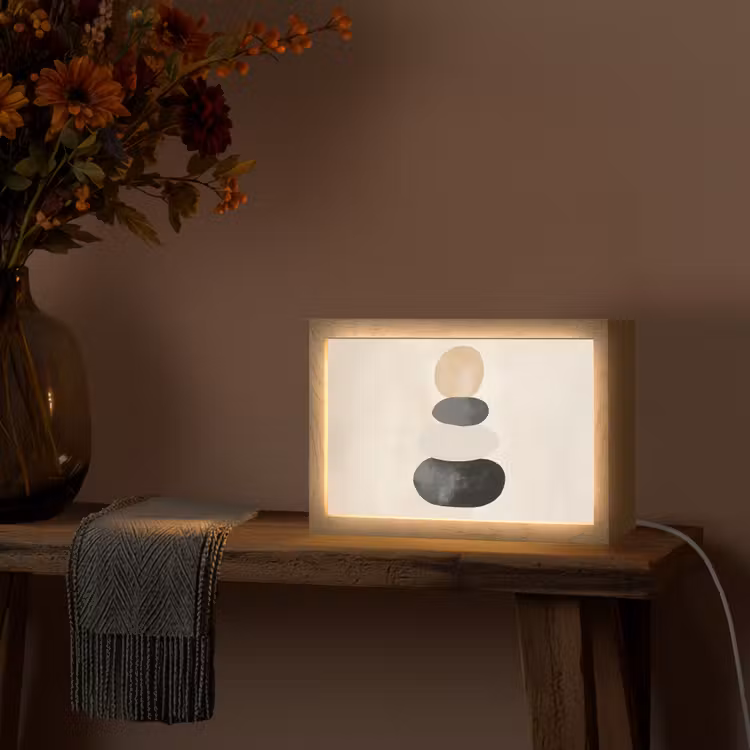 Japandi - Wabi sabi - Beige Light Box met kabel (Tafellamp) klein -sfeer4