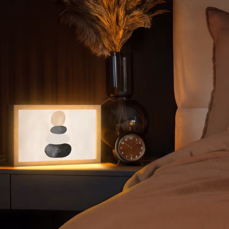 Japandi - Wabi sabi - Beige Light Box met kabel (Tafellamp) klein -sfeer1