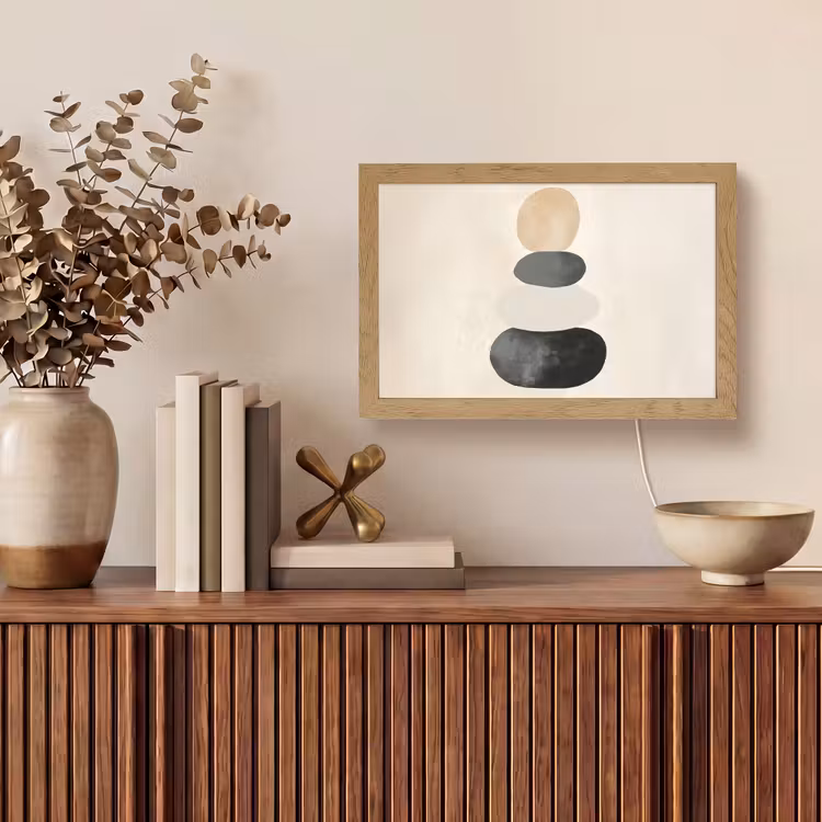 Japandi - Wabi sabi - Beige Light Box met kabel (Tafellamp) klein -sfeer2