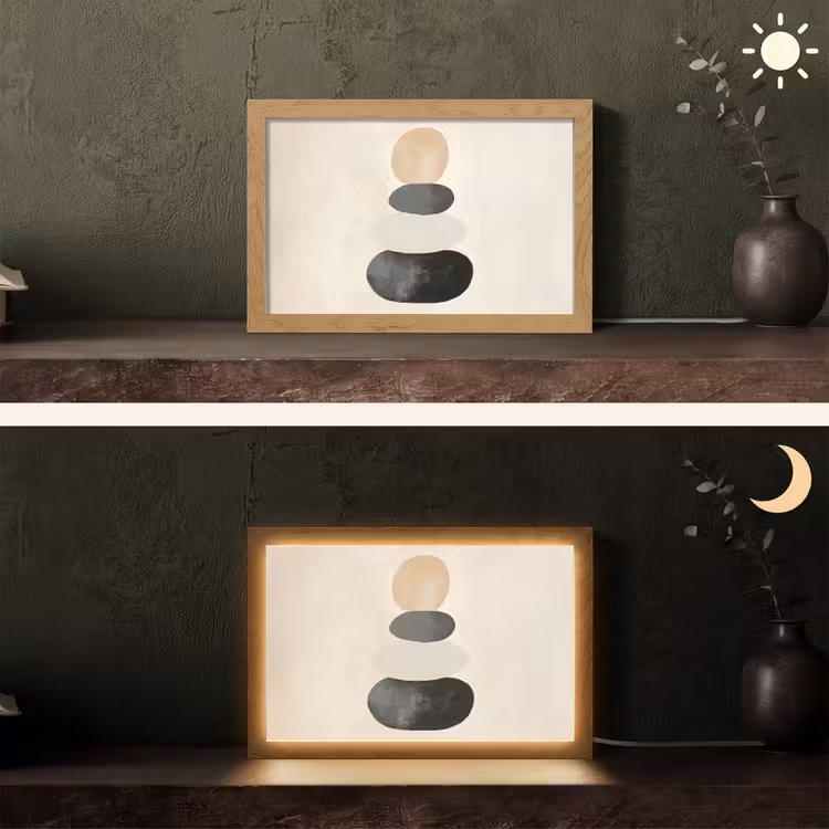 Japandi - Wabi sabi - Beige Light Box met kabel (Tafellamp) klein -sfeer3