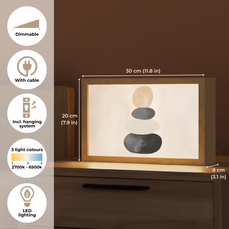 Japandi - Wabi sabi - Beige Light Box met kabel (Tafellamp) klein -USP_EN
