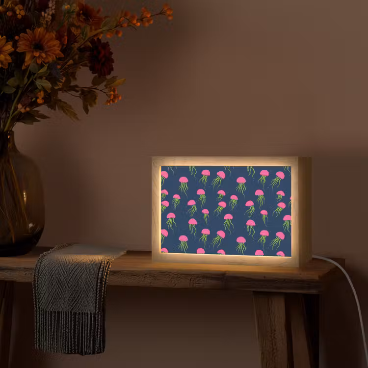 Kwallen - Diepzee - Neon Light Box met kabel (Tafellamp) klein 924 -sfeer4