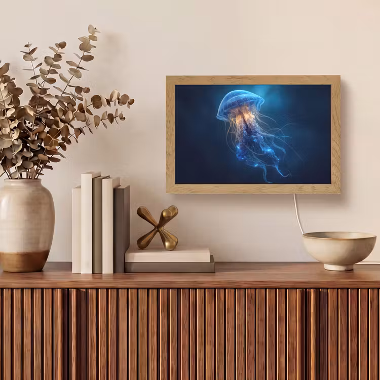 Kwal - Lichtgevend - Tentakels - Blauw Light Box met kabel (Tafellamp) klein -sfeer2
