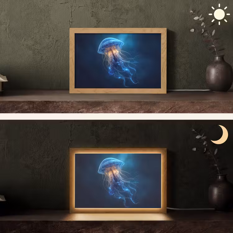 Kwal - Lichtgevend - Tentakels - Blauw Light Box met kabel (Tafellamp) klein -sfeer3