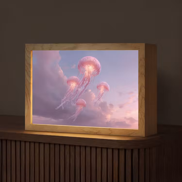 Kwallen - Roze - Wolken Light Box met kabel (Tafellamp) klein -z3d_website