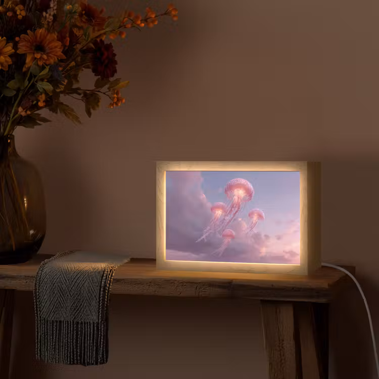 Kwallen - Roze - Wolken Light Box met kabel (Tafellamp) klein -sfeer4