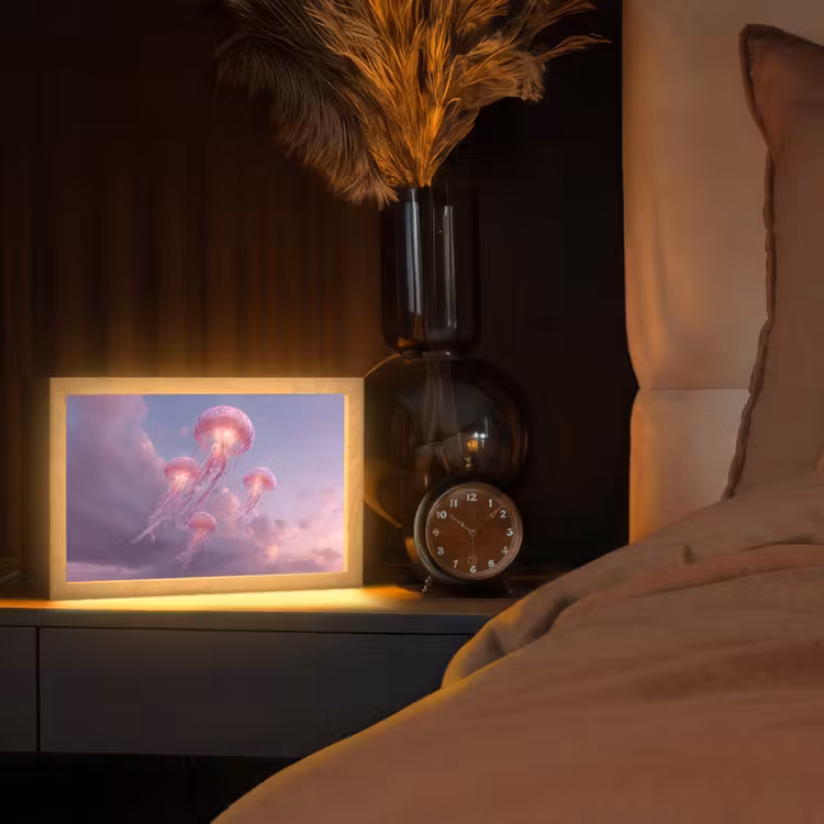 Kwallen - Roze - Wolken Light Box met kabel (Tafellamp) klein -sfeer1