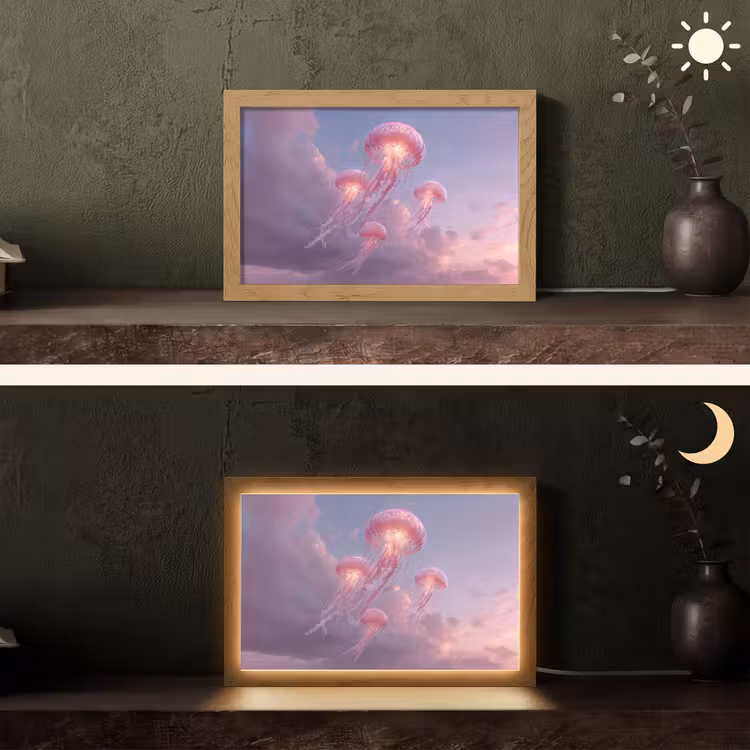 Kwallen - Roze - Wolken Light Box met kabel (Tafellamp) klein -sfeer3