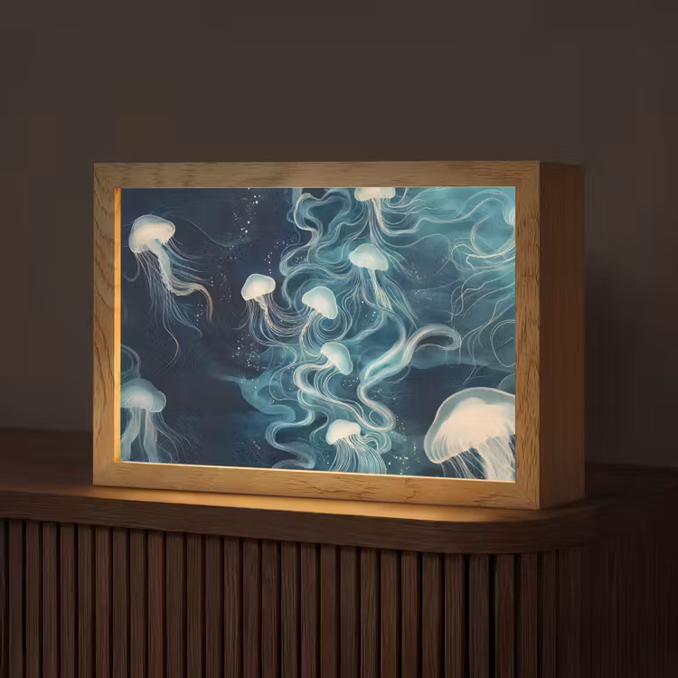 Kwallen - Zee - Wit - Golven Light Box met kabel (Tafellamp) klein -z3d_website
