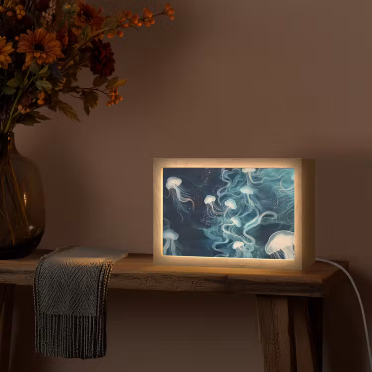 Kwallen - Zee - Wit - Golven Light Box met kabel (Tafellamp) klein -sfeer4