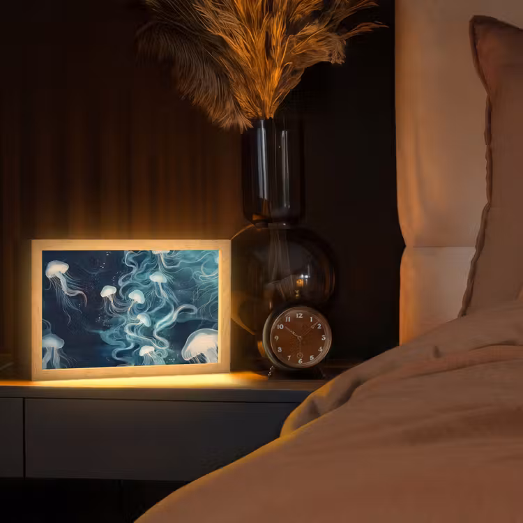 Kwallen - Zee - Wit - Golven Light Box met kabel (Tafellamp) klein -sfeer1