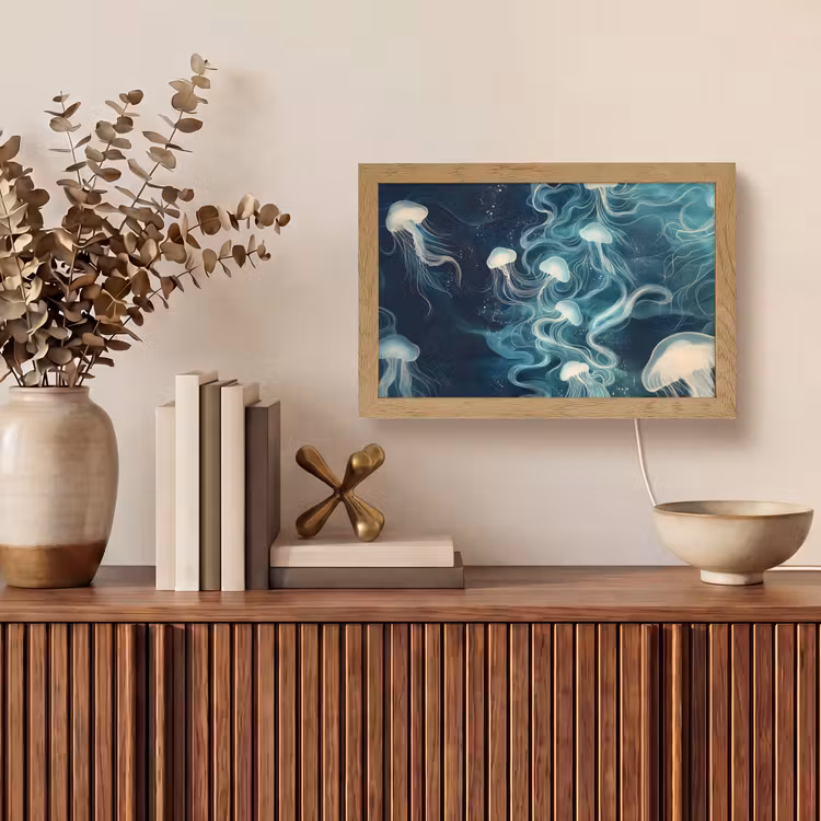 Kwallen - Zee - Wit - Golven Light Box met kabel (Tafellamp) klein -sfeer2