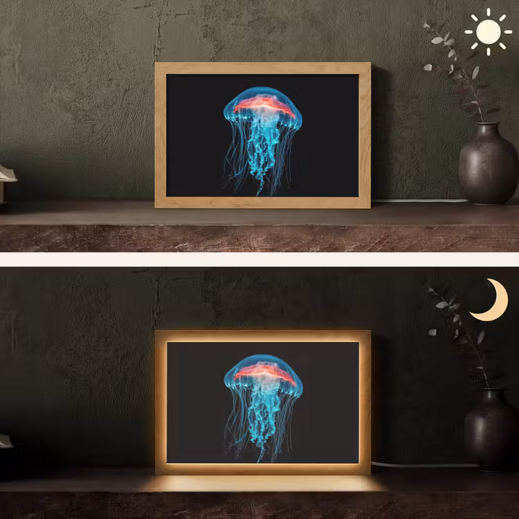 Kwal - Tentakels - Blauw - Licht Light Box met kabel (Tafellamp) klein -sfeer3