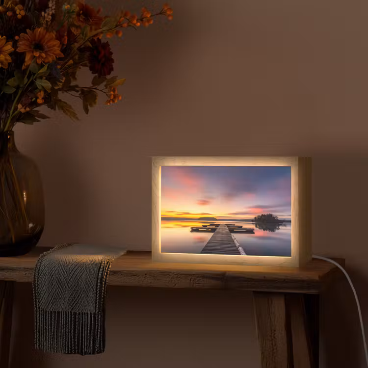 Steiger - Zonsondergang - Water - Zee - Reflectie Light Box met kabel (Tafellamp) klein -sfeer4