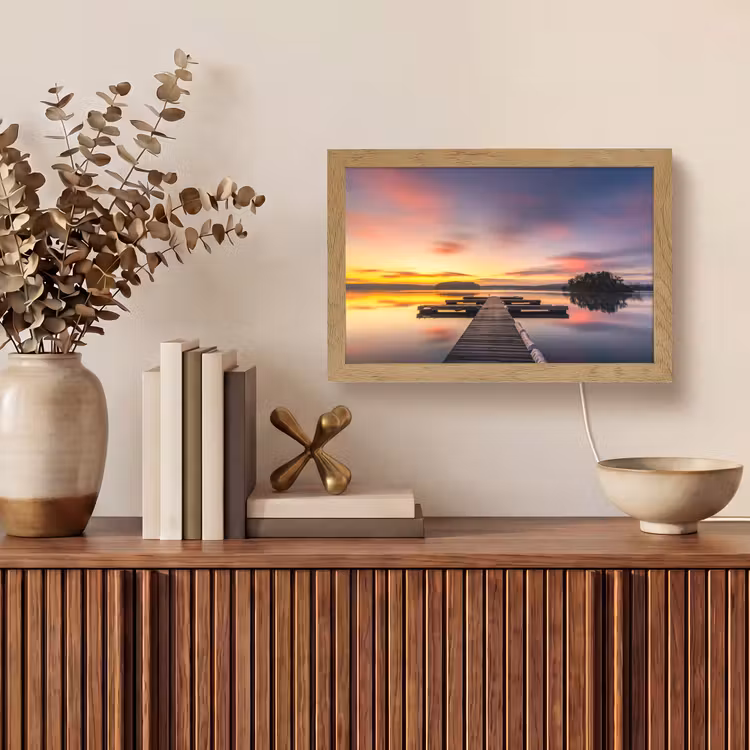 Steiger - Zonsondergang - Water - Zee - Reflectie Light Box met kabel (Tafellamp) klein -sfeer2