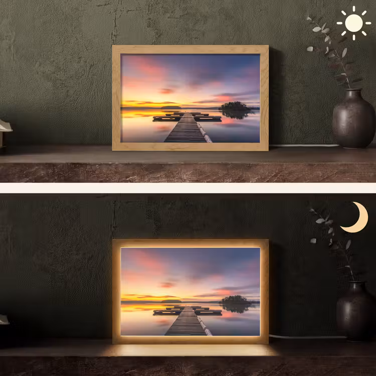 Steiger - Zonsondergang - Water - Zee - Reflectie Light Box met kabel (Tafellamp) klein -sfeer3