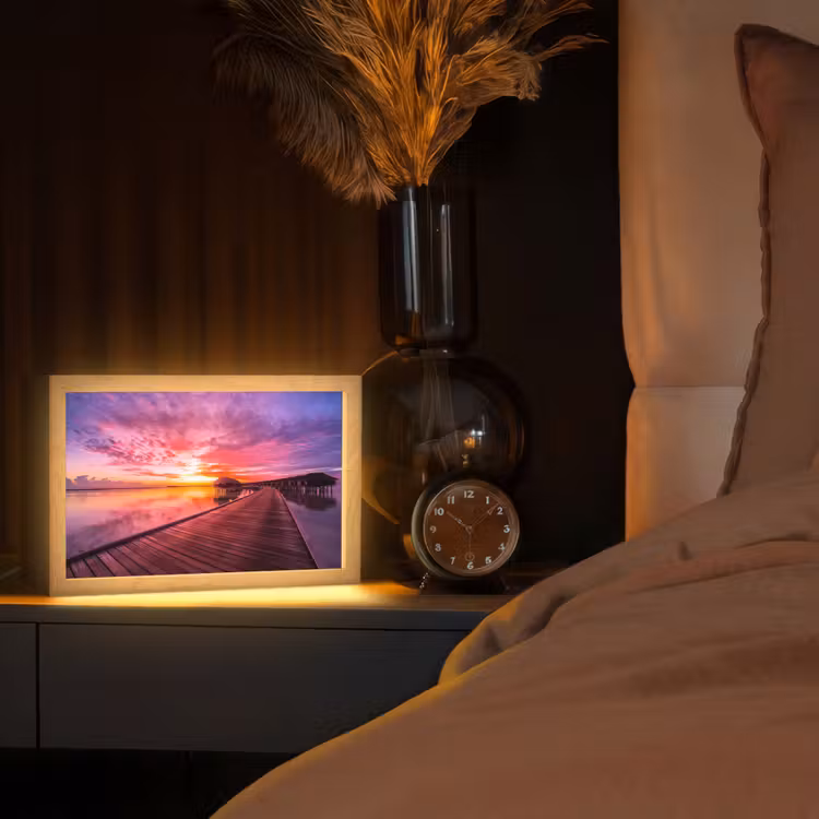 Steiger - Water - Zon - Roze - Horizon Light Box met kabel (Tafellamp) klein -sfeer1