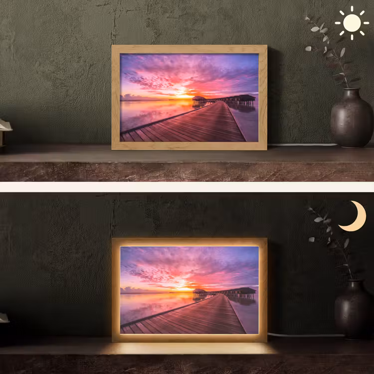 Steiger - Water - Zon - Roze - Horizon Light Box met kabel (Tafellamp) klein -sfeer3