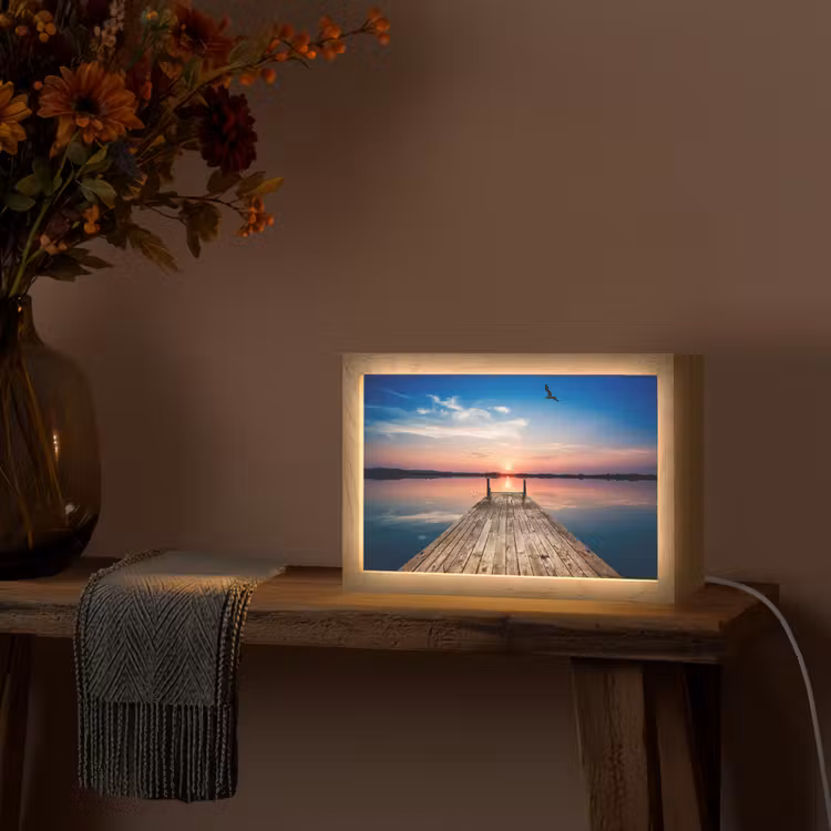 Steiger - Water - Zonsondergang - Roze - Horizon Light Box met kabel (Tafellamp) klein -sfeer4