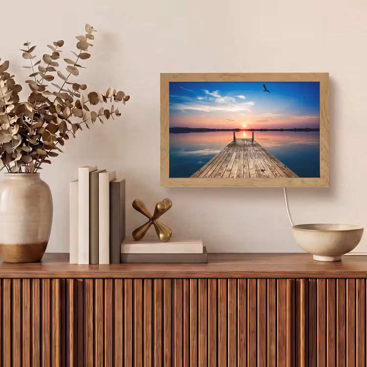 Steiger - Water - Zonsondergang - Roze - Horizon Light Box met kabel (Tafellamp) klein -sfeer2