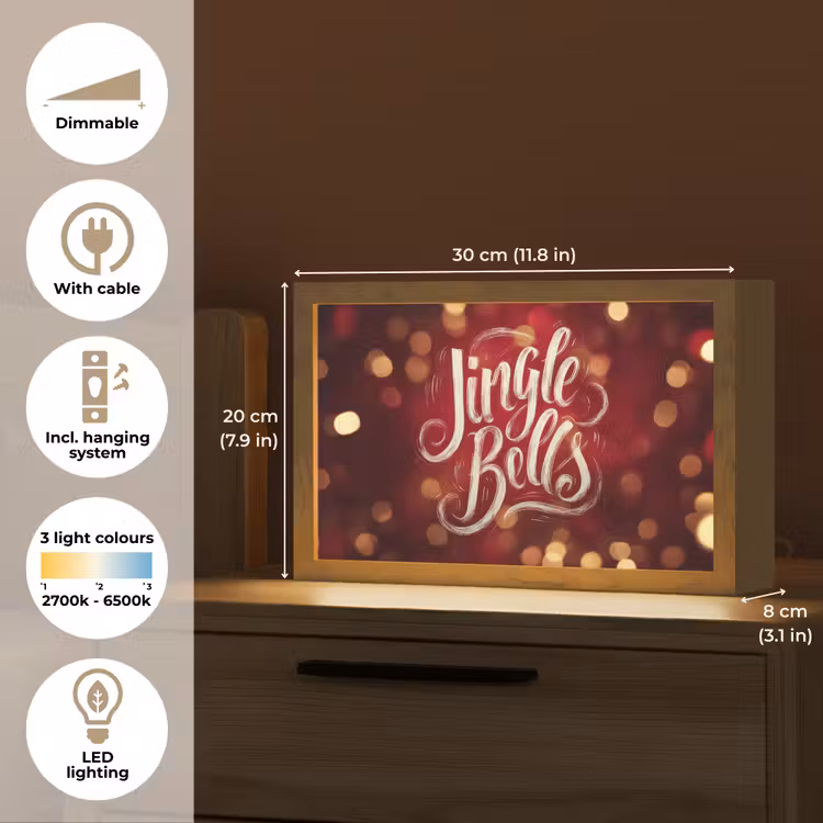 Jingle - Bells - Kerst - Rood Light Box met kabel (Tafellamp) klein -USP_EN