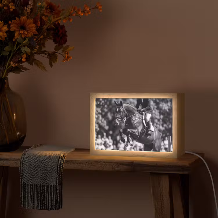 Springen - Paard - Zwart - Wit Light Box met kabel (Tafellamp) klein -sfeer4
